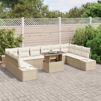 Garten-Sofa-Set Set von 11 Beige, Creme Rattan, Polyesterkissen