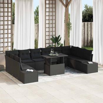 ARDEBO.de - Garten Sofa Set Set von 11 Schwarz Polyethylen Rattan