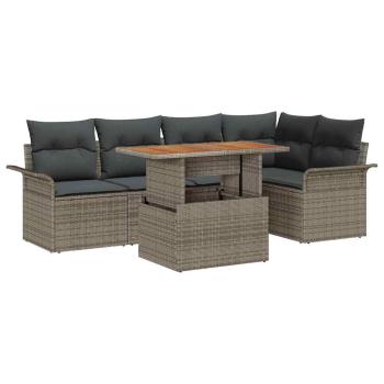 Garten-Sofa-Set 6-teilig Grau Rattan Garten Ecksofa Rechteckig
