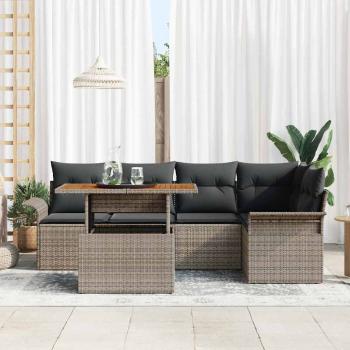 Garten-Sofa-Set 6-teilig Grau Rattan Garten Ecksofa Rechteckig