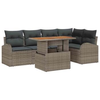 Garten-Sofa-Set Set aus 6 Grau Poly-Rattan, Stahl, Polyester