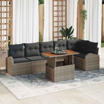 ARDEBO.de - Garten-Sofa-Set Set aus 7 Grau Poly-Rattan