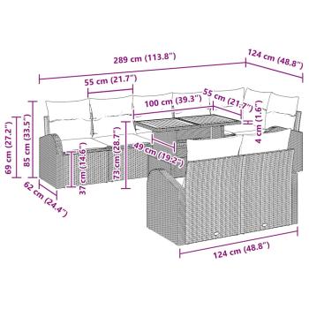 Gartensofa Set 9-teilig Grau und Braun Rattan Gartentische