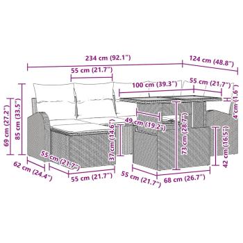 Garten Sofa Set 7 Teile Grau Rattan Garten Sofa Rechteckig