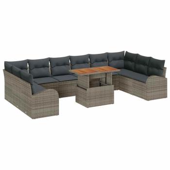 Garten-Sofa-Set 11-teilig Grau Rattan Garten-Essgruppe