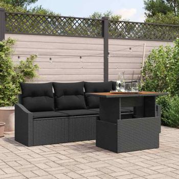 ARDEBO.de - Garten-Sofa-Set Set von 5 Schwarz Rattan, Polyester Outdoortisch