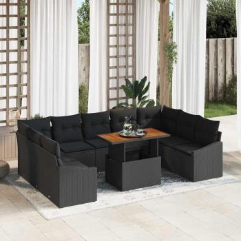 ARDEBO.de - Garten-Sofa-Set 10 Teile Schwarz und Braun Rattan und Holz
