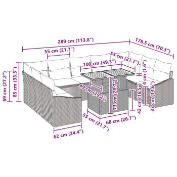 Garten-Sofa-Set 10 Teile Schwarz und Braun Rattan und Holz