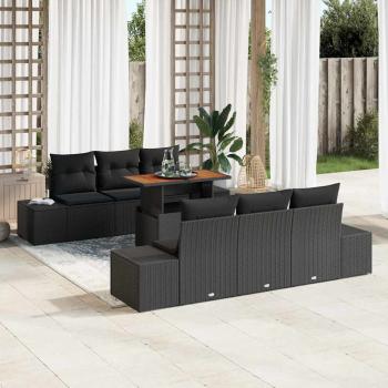 ARDEBO.de - Garten-Sofa-Set 7-teilig Schwarz Rattan Gartentisch Rechteckig