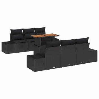 Garten-Sofa-Set 7-teilig Schwarz Rattan Gartentisch Rechteckig