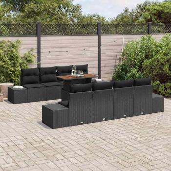 Garten Sofa Set 7-teilig Schwarz Rattan und Stoffkissen