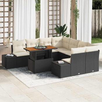 ARDEBO.de - Garten-Sofaset Set aus 9 Schwarz Rattan Garten-Sofa Rechteckig