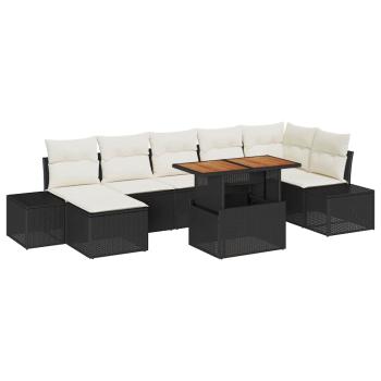 Garten-Sofa-Set 8-teilig Cremefarbene Kissen mit schwarzem Rahmen
