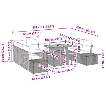 Garten Sofa Set Set aus 10 Grau, Schwarz