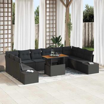 ARDEBO.de - Garten-Sofa Set Set von 11 Schwarz Rattan