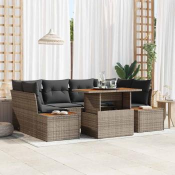 ARDEBO.de - Garten Sofa Set Set von 6 Grau Rattan Outdoor Esstisch Set