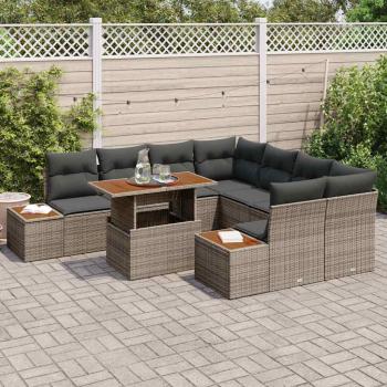 Garten-Sofa-Set Set aus 9 Grau Rattan und Holz Garten-Sofa-Set