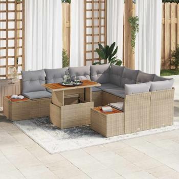 ARDEBO.de - Garten-Sofa-Set 9-teilig Beige und Grau Poly-Rattan, Polyester