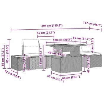 Garten Sofa Set 6-teilig grau Rattan, Stahlrahmen, Polyesterkissen