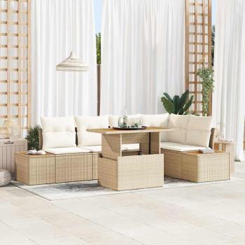 ARDEBO.de - Garten Sofa Set 6-teilig Beige, Creme Rattan, Polyester
