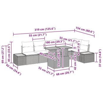 Garten-Sofa-Set Set mit 7 Teilen Beige Rattan Garten-Sofa-Set
