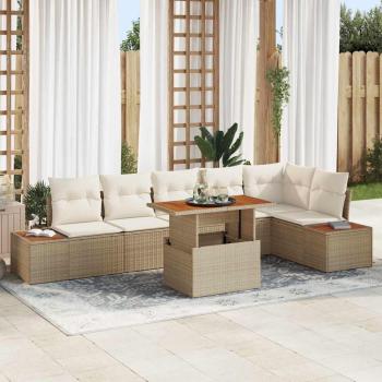 ARDEBO.de - Garten Sofa Set 7-teilig Beige Rattan, Holz, Polyester