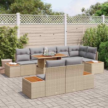 Garten Sofa Set Set von 9 Beige, Grau Rattan, Polyester