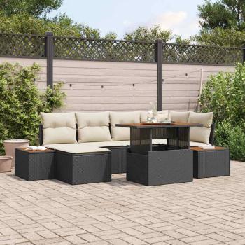 ARDEBO.de - Garten-Sofa Set 7 Teile Beige, Schwarz Polyester, PE Rattan, Stahl