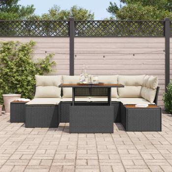 Garten-Sofa Set 7 Teile Beige, Schwarz Polyester, PE Rattan, Stahl