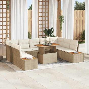 ARDEBO.de - Garten-Sofa-Set Set von 6 Beige Rattan Gartenmöbel Rechteckig