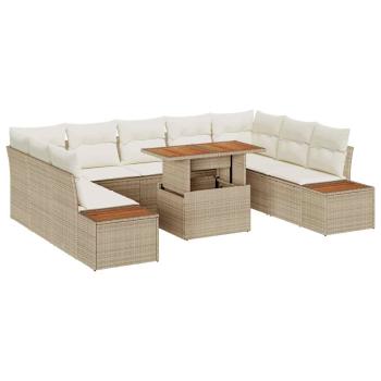 Garten-Sofa-Set Set von 6 Beige Rattan Gartenmöbel Rechteckig