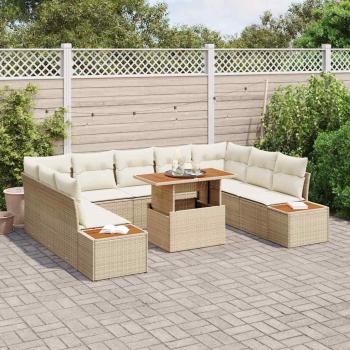 Garten-Sofa-Set Set von 6 Beige Rattan Gartenmöbel Rechteckig