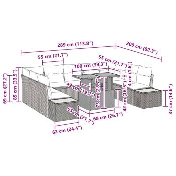 Garten-Sofa-Set Set von 6 Beige Rattan Gartenmöbel Rechteckig