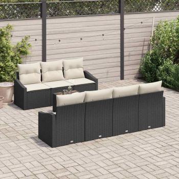 Garten-Sofa-Set 8 Teile Beige, Schwarz Rattan, Polyester