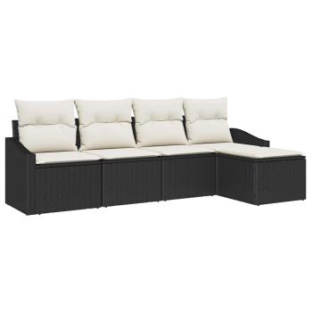 Garten Sofa Set Set von 5 Schwarz und Creme Rattan und Polyester