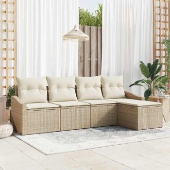 ARDEBO.de - Garten Sofa Set 5-teilig Beige Rattan, Polyester Einzelsofa