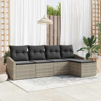 ARDEBO.de - Garten Sofa Set 5-teilig Beige Rattan, Polyesterstoff