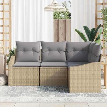 Gartensofa-set 4 stk. Beige und Hellgrau Poly-Rattan