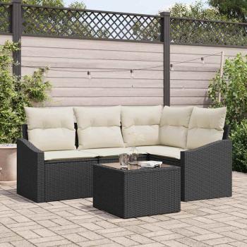 ARDEBO.de - Garten Sofa Set 5-teilig Beige Kissen und schwarzer Rahmen