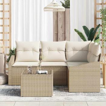 ARDEBO.de - Garten Sofa Set Set von 5 Beige Rattan, Polyester, Schaum