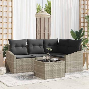 ARDEBO.de - Garten Sofa Set 5-teilig Beige, Dunkelgrau Rattan, Polyester