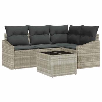 Garten Sofa Set 5-teilig Beige, Dunkelgrau Rattan, Polyester