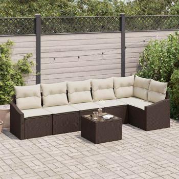 ARDEBO.de - Garten-Sofa-Set 7-teilig Braun, Creme Rattan, Polyester