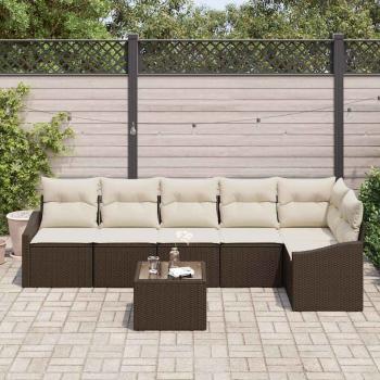 Garten-Sofa-Set 7-teilig Braun, Creme Rattan, Polyester