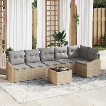 ARDEBO.de - Garten-Sofa-Set 7-teilig Beige PE Rattan Outdoor-Sofa
