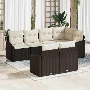 ARDEBO.de - Garten Sofa Set Set von 7 Brauner Rahmen, Beigefarbene Kissen