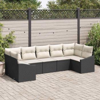 ARDEBO.de - Garten-Sofa-Set 7-teilig Beige Kissen mit schwarzem Rahmen
