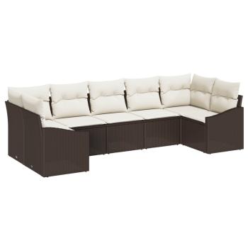 ARDEBO.de - Gartensofa-set 7 stk. Braun und Creme Poly-Rattan