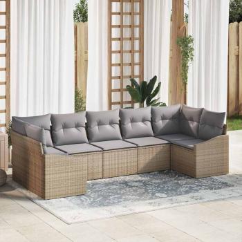 ARDEBO.de - Garten Sofa Set 7-teilig Beige, Grau Rattan, Polyester