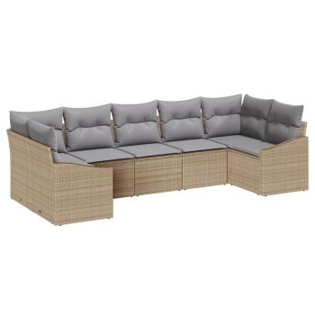 Garten Sofa Set 7-teilig Beige, Grau Rattan, Polyester